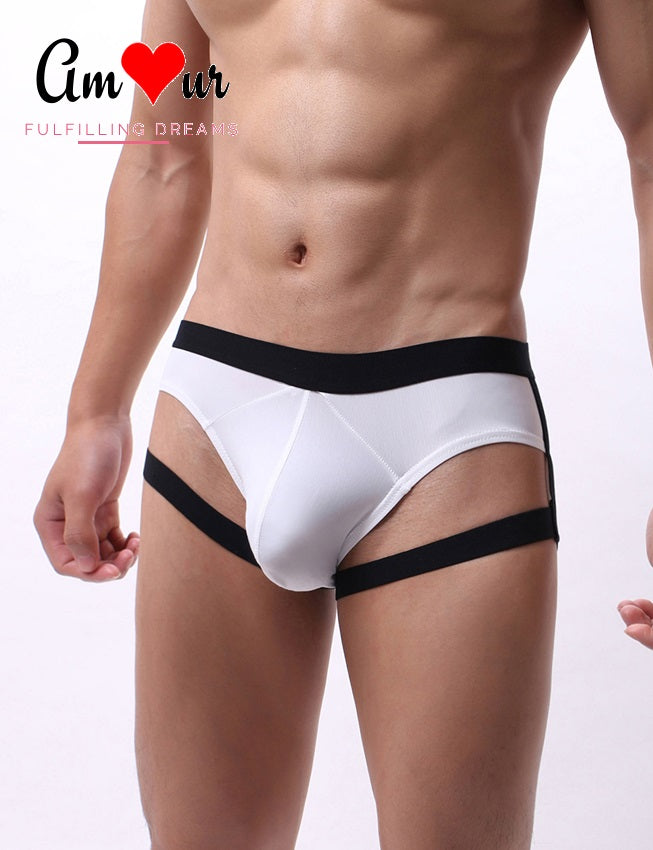 white ice silk men's briefs with leg rings