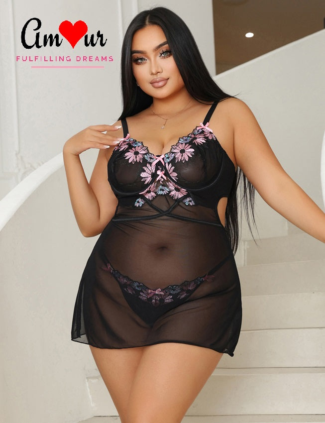 Midnight Reverie Black Suspender Babydoll Dress