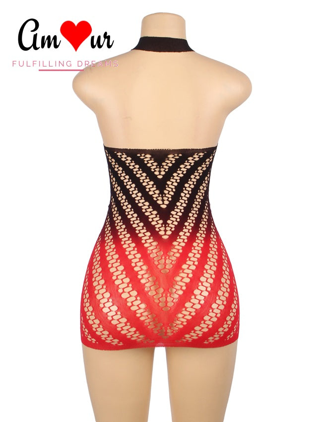 Seductive See-Through Fishnet Halter Dress