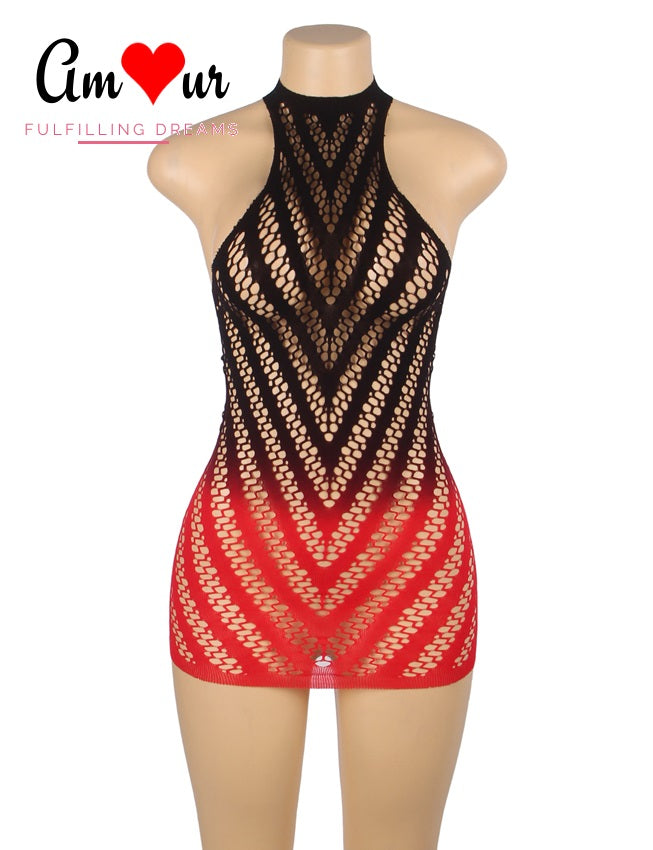 Seductive See-Through Fishnet Halter Dress