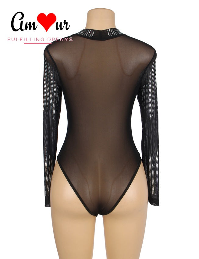 Sheer Mesh Rhinestone Bodysuit
