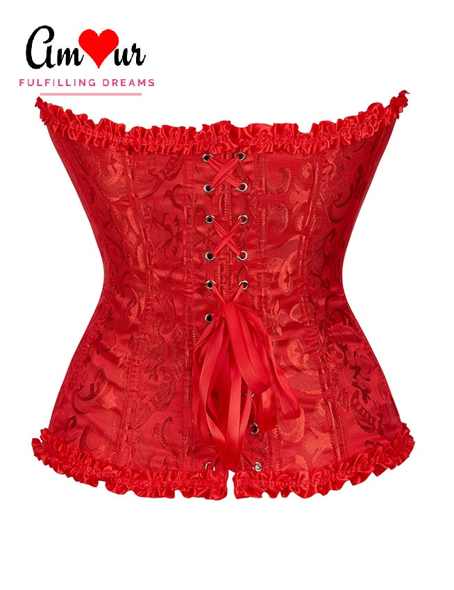 Sexy Ribbon Zip-Front Jacquared Corset Top