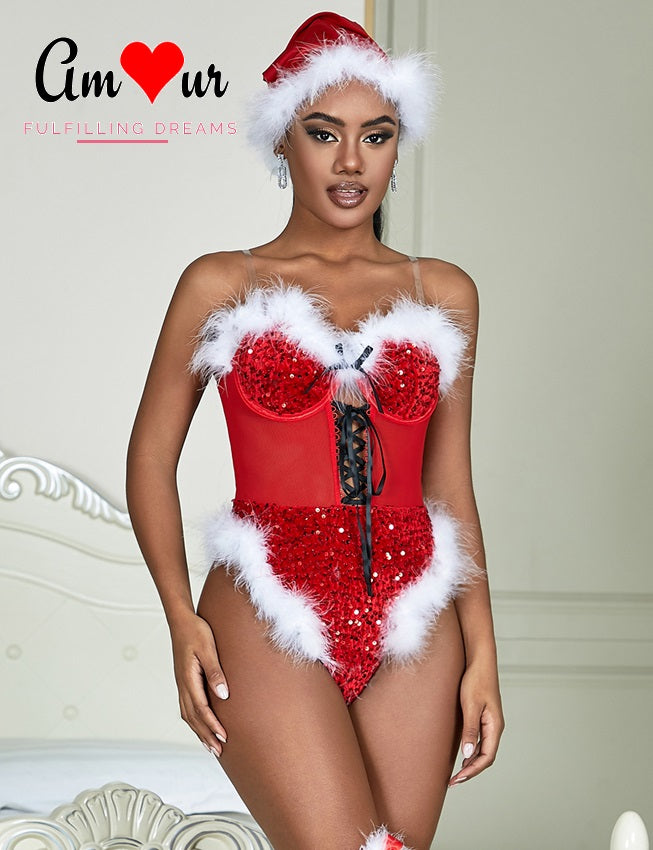 Sexy Glittery Santarina Teddy Lingerie