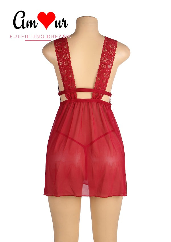 Seductive Sheer Lace V-Neck Babydoll