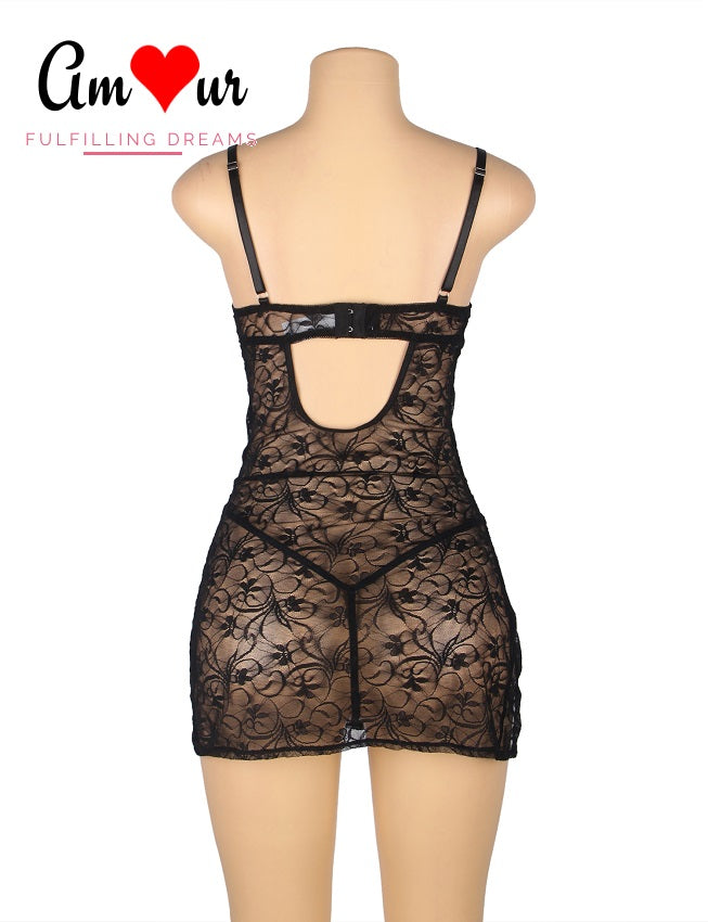 Steamy Side Slit Full Lace Chemise Dress