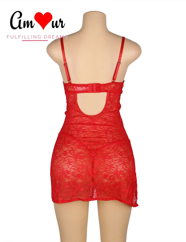 Steamy Side Slit Full Lace Chemise Dress