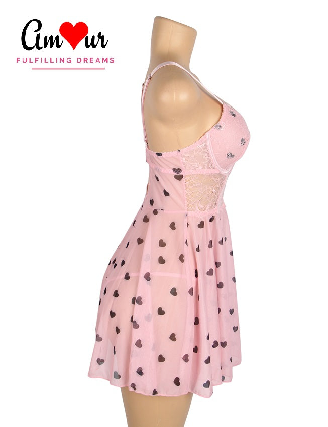 pink soft sheer lace babydoll