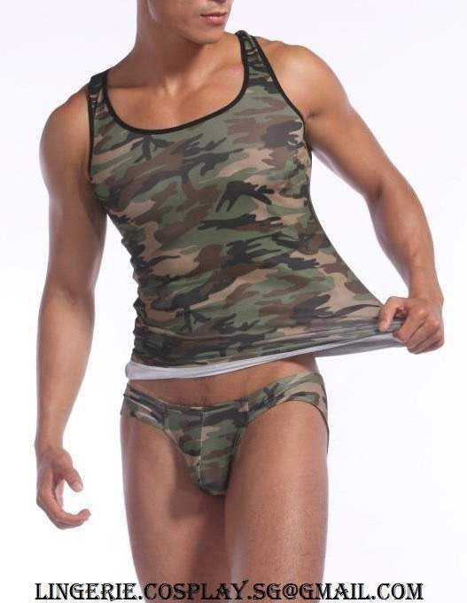 AMOUR Men (Cosplay/ Fetish, Sexy Lingerie-like Costume) - Army Singlet &  Underwear 2-piece set  Amour Lingerie