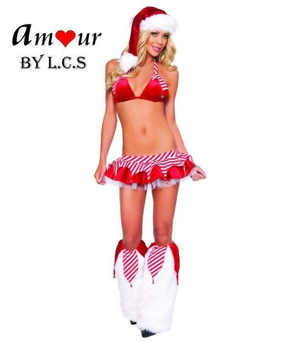 Sexy Christmas Candy Stripes Halter Cheerleader Costume Amour Lingerie Sexy Christmas Candy Stripes Halter Cheerleader Costume Amour Lingerie