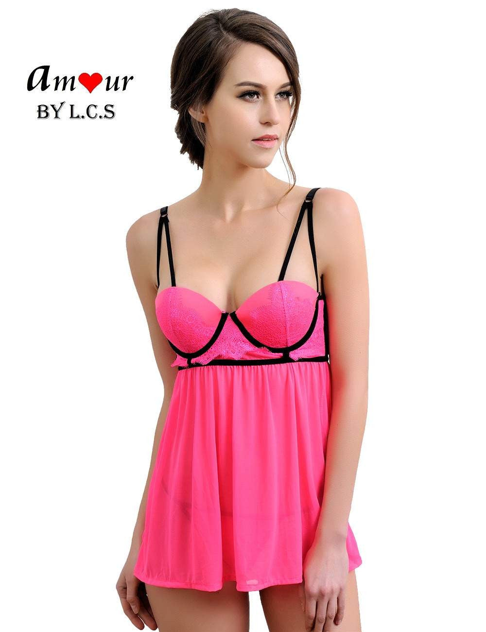 Sexy Hot Pink Lace Strappy Sexy Babydoll Lingerie – Amour Lingerie