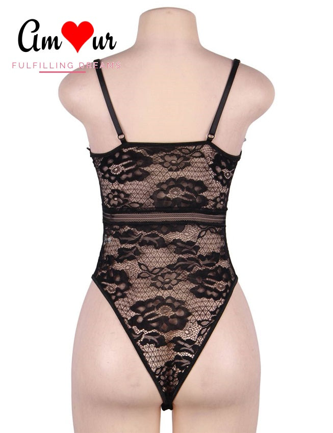 sheer black lace teddy lingerie