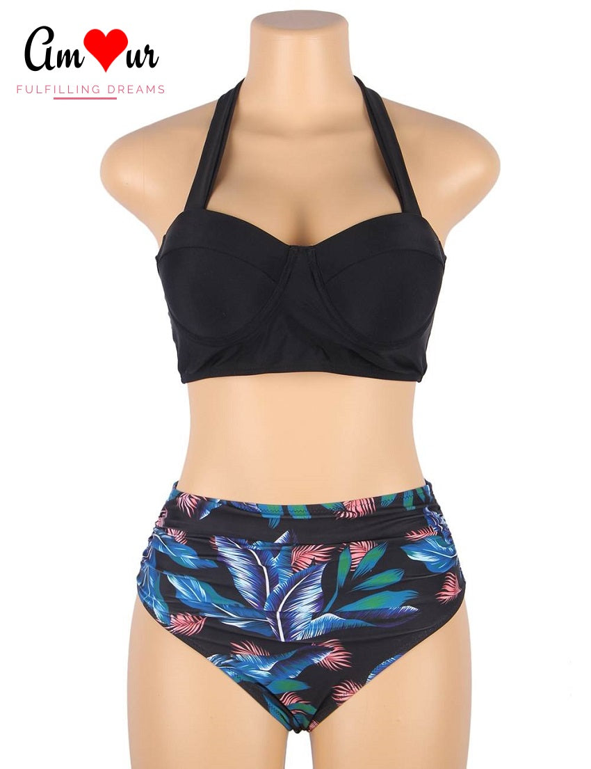 black halter swimwear on mannikin