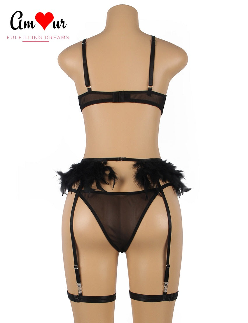 black lace bra panty backview
