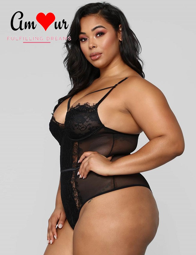 plus size black lace teddy