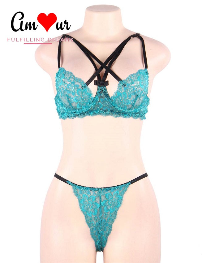 Strappy Ornamental Bra and Panty Lingerie Set