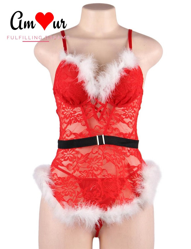 Flouncy Red Lace and Furry Babydoll