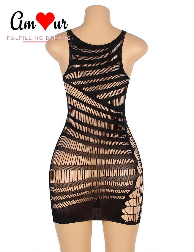 Vivacious Sexy Hollow-Out Bodystocking Babydoll