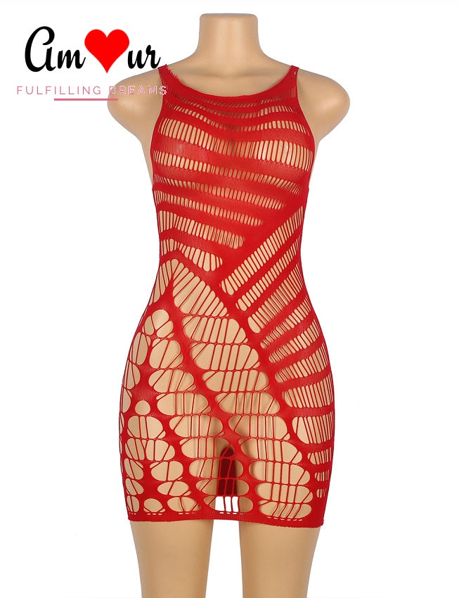 Vivacious Sexy Hollow-Out Bodystocking Babydoll