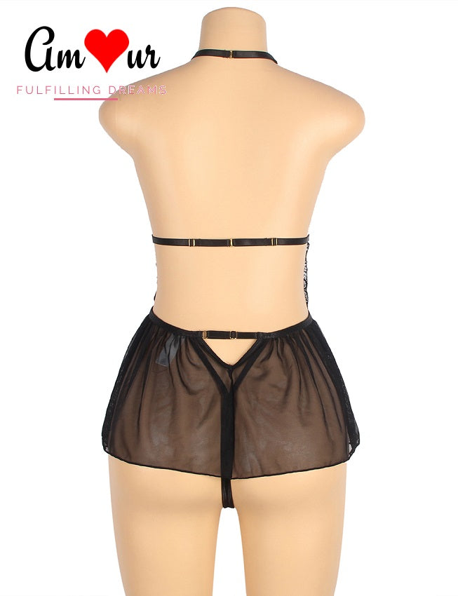 black halter bareback teddy lingerie