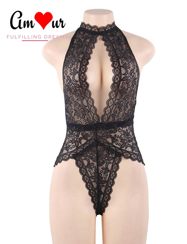 black lace teddy lingerie on mannikin