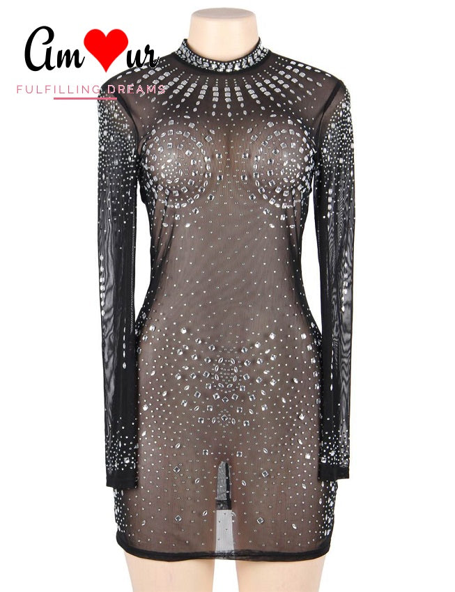 Glam Slam Sheer Lace & Sequins Dress