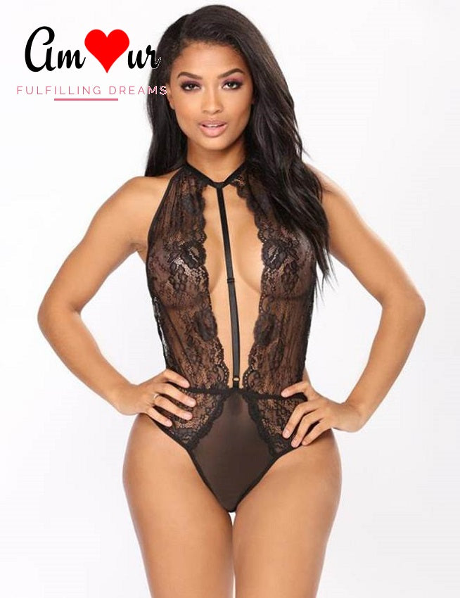 sheer lace bondage teddy
