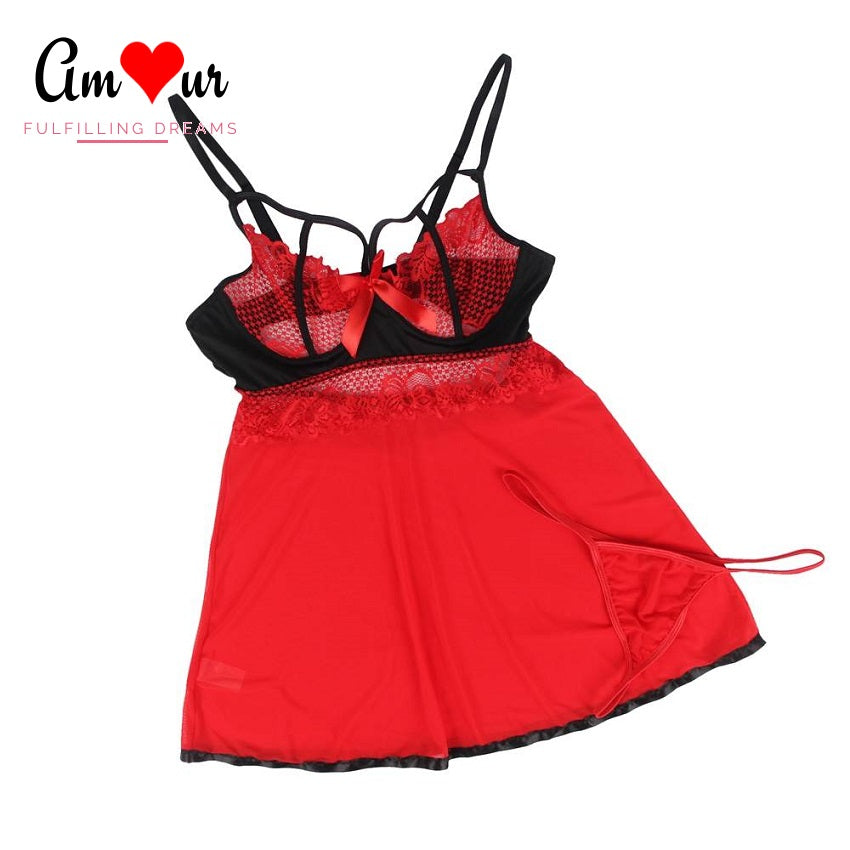 sheer red lace actual babydoll photo