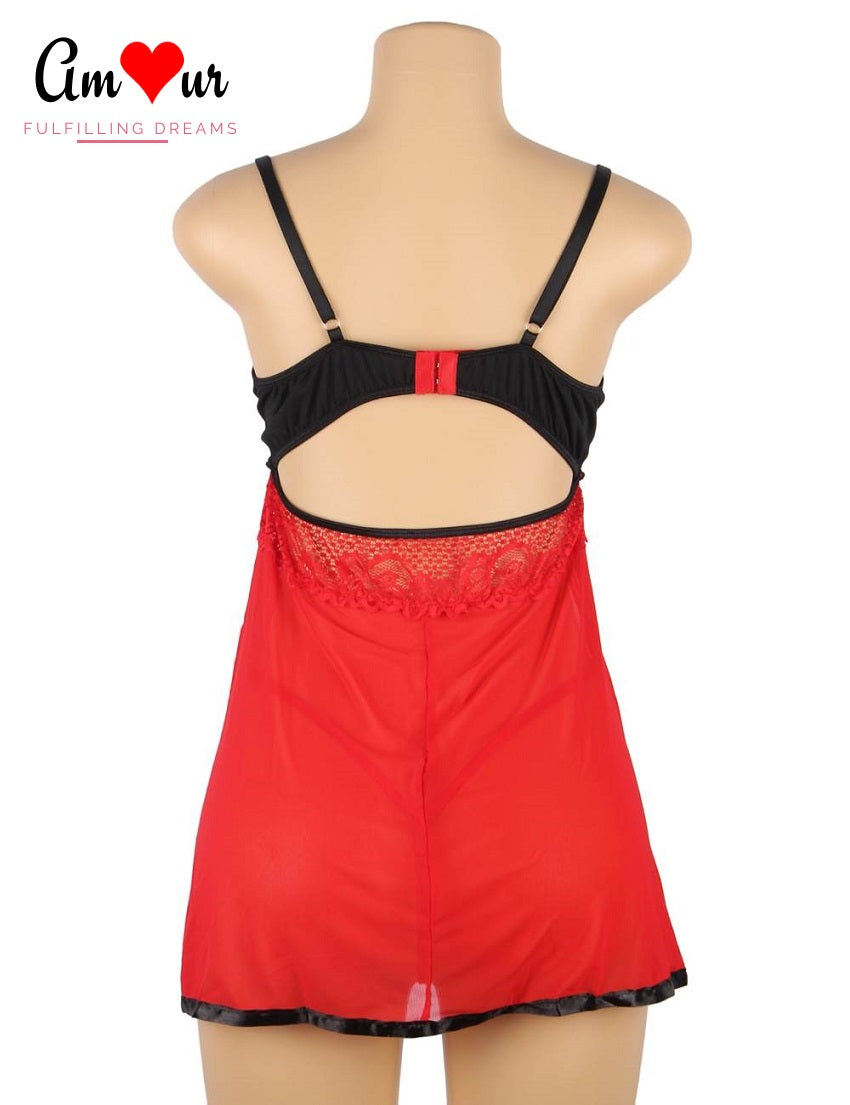 red lace black strap babydoll