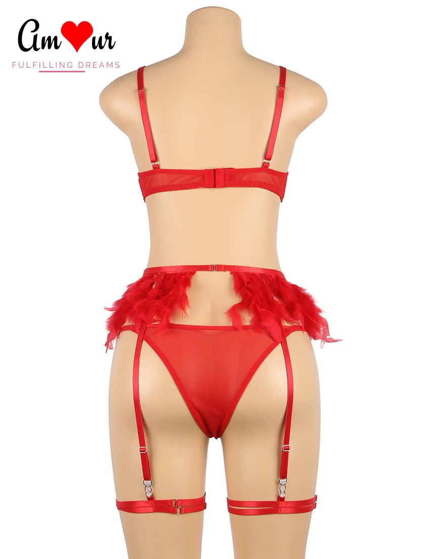 red lace bra panty backview