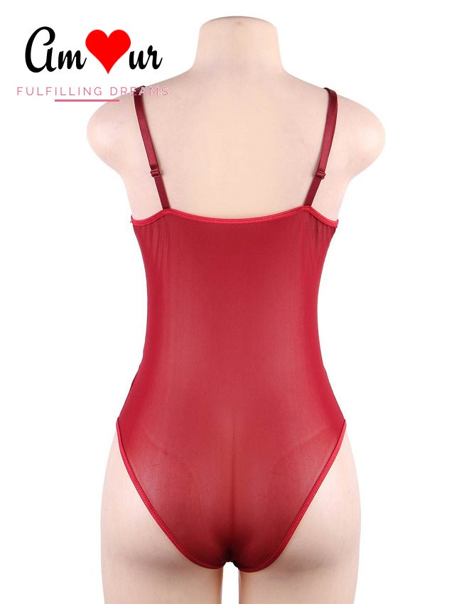 sheer red lace teddy