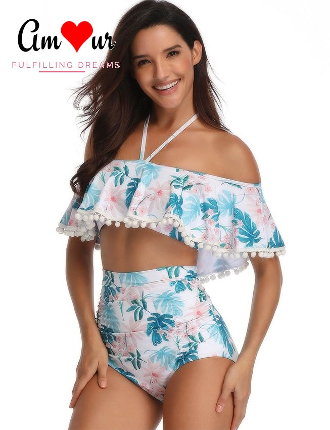 off-shoulder halter swimsuit