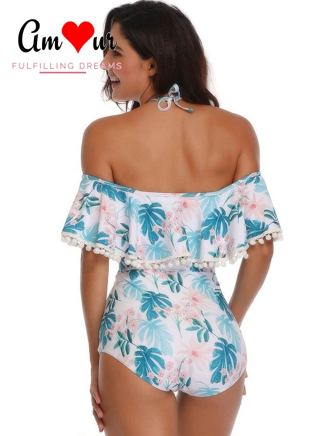 off-shoulder pom pom swimwear