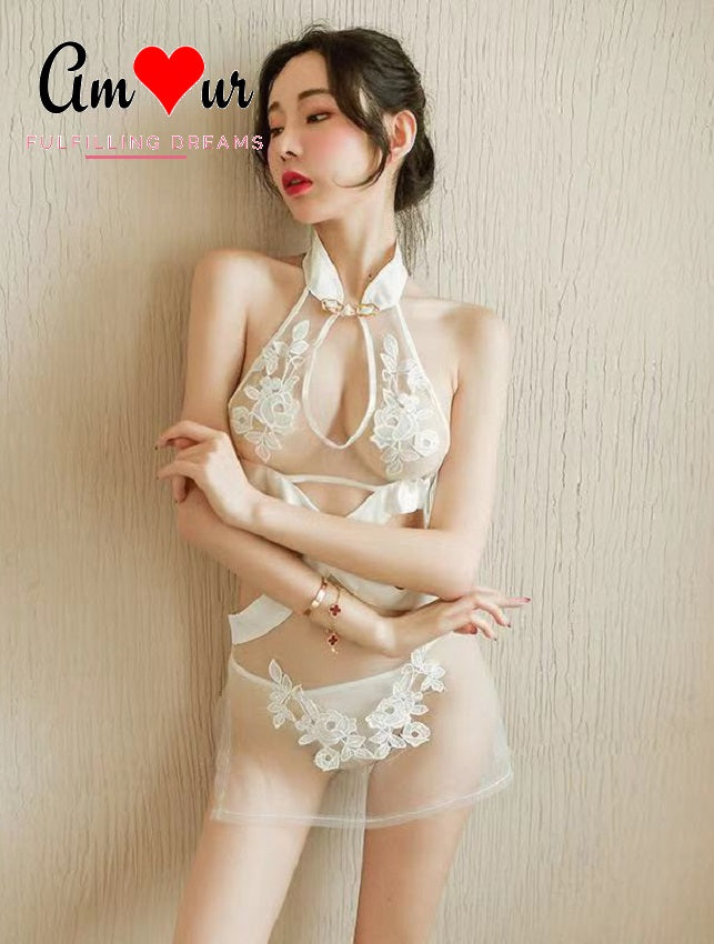 white embroidery cheongsam babydoll