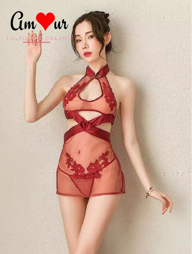 wine red cheongsum babydoll