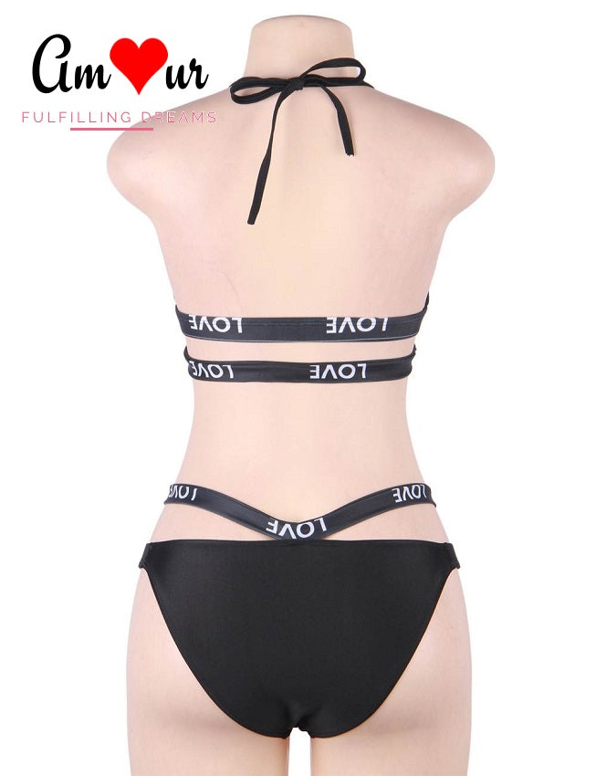 red halter bondage straps bikini