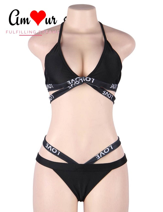 black bondage straps bikini