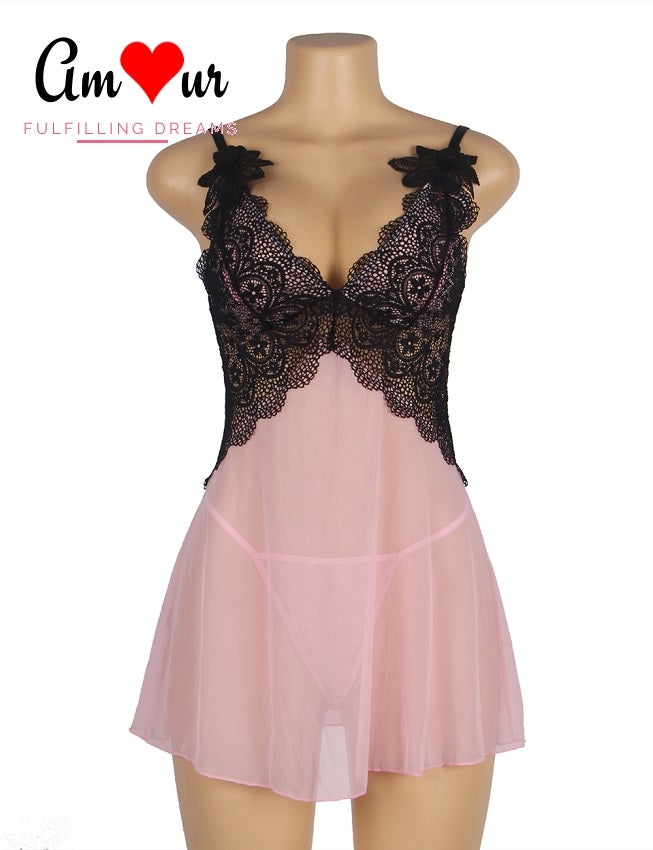 black pink lace dress on mannikin