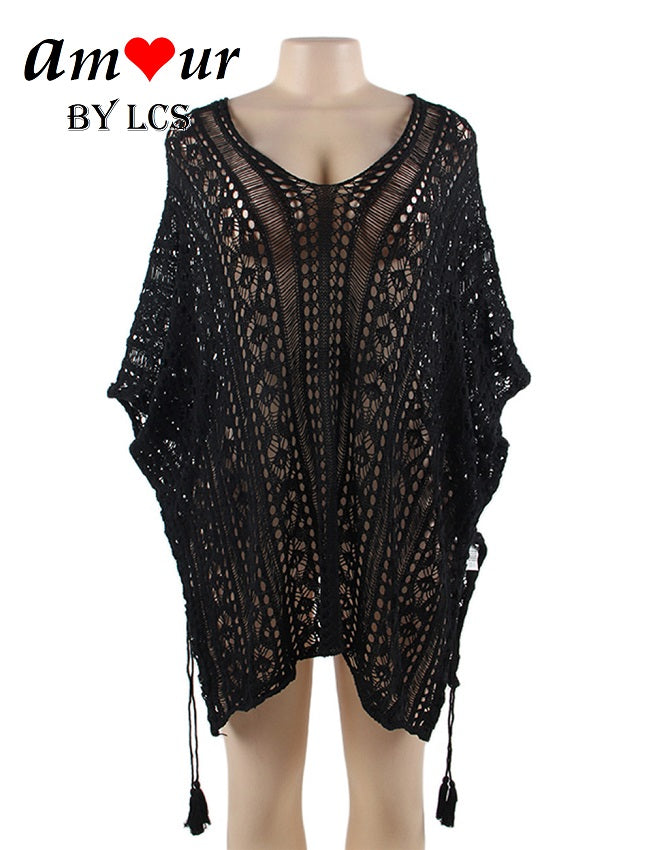 Sexy Flowy Crochet Knit Beach Tunic Dress