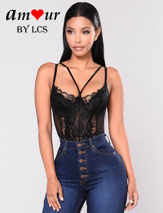 Sexy Cross Straps Lace Splice Teddy