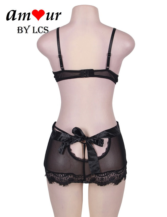 Sexy Floral Lace Bra & Micro Mini Skirt