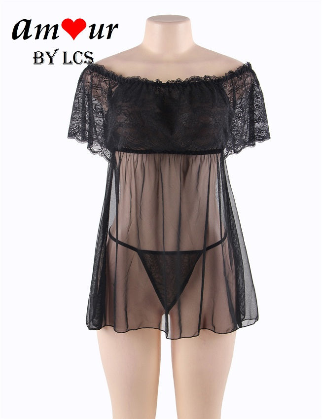 Seductive Off-Shoulder Lacy Ruffles Babydoll