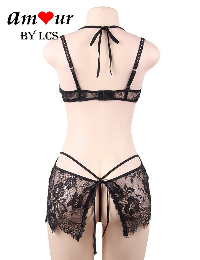 Euphoria Open Chest Black Lace Babydoll Dress