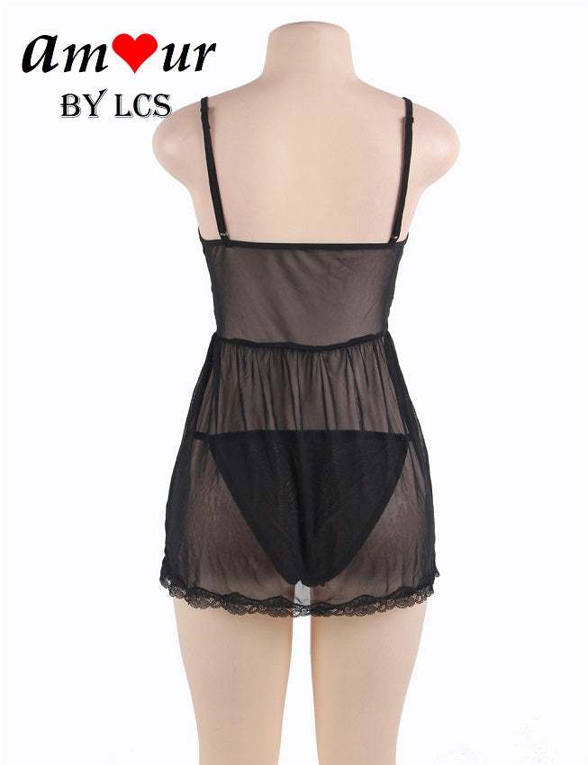 Seductive Front Lace-Up Black Babydoll Dress