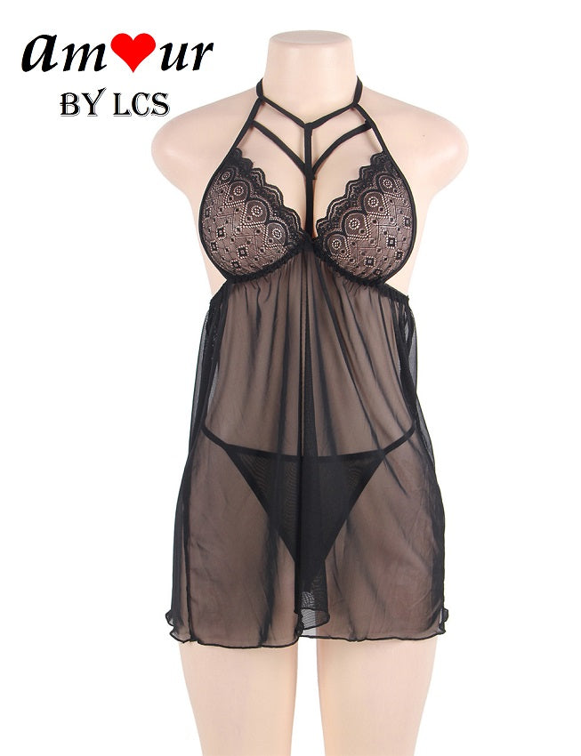 Strappy Halter Low Back Sexy Babydoll