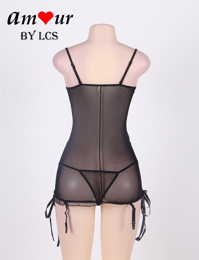 Seductive Black and Purple Sheer Lace Corset