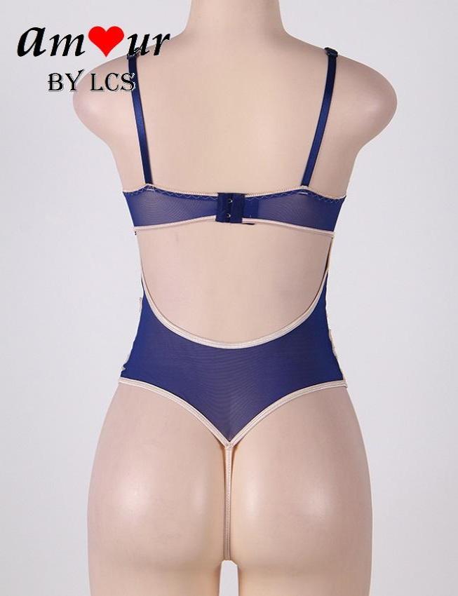 Sizzling Royal Blue and White Lace Sexy Teddy