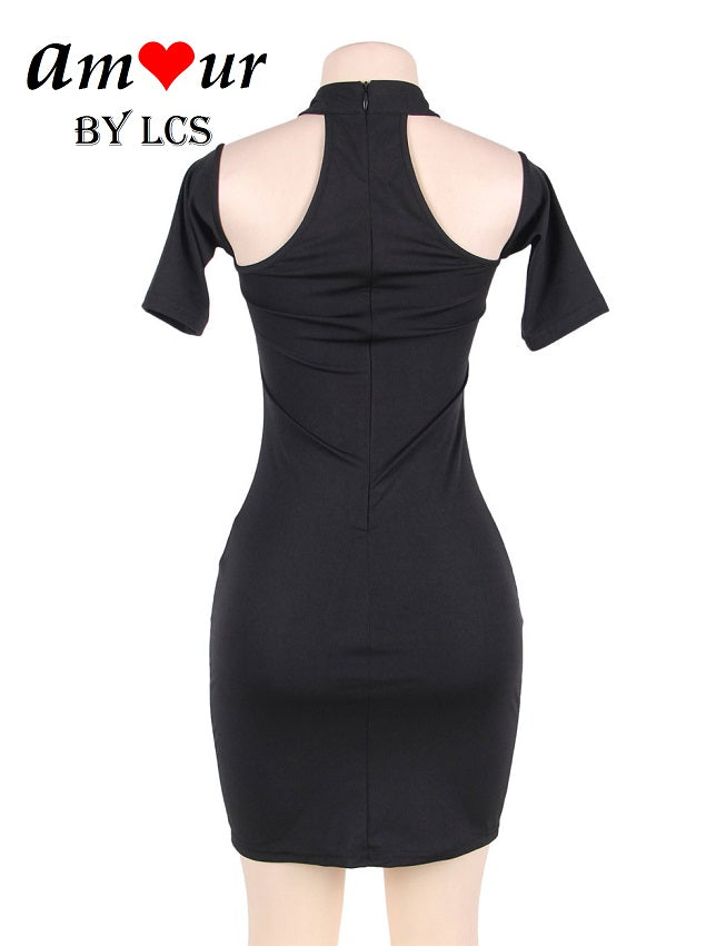 Seductive Cold Shoulder Rose Embroidered Dress