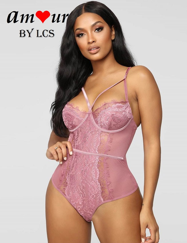 Sexy Cross Straps Lace Splice Teddy