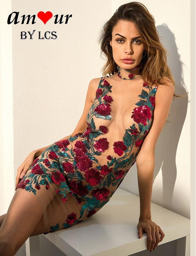 Enchanting & Dazzling Flowers Embroidered See All Lace Dress