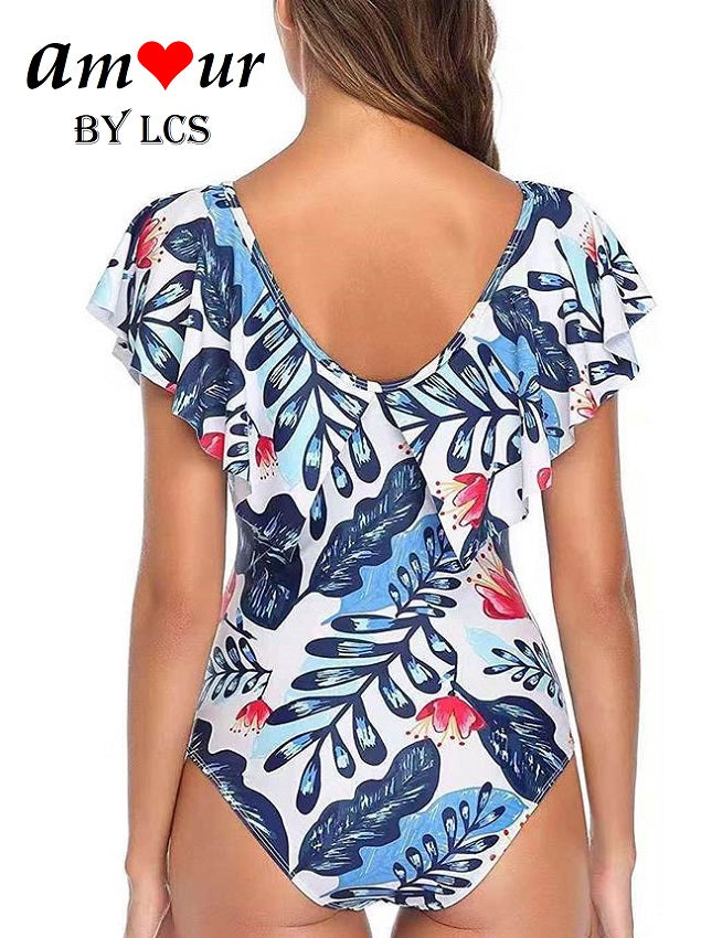 V-Neck Flounce Ruffles Summer Swimsuit